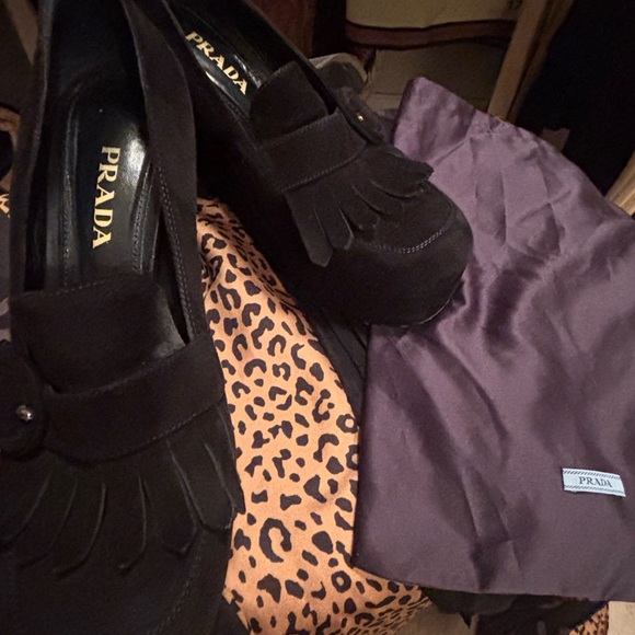 Prada Women's Black Suede Platform Loafers - Picture 1 of 4